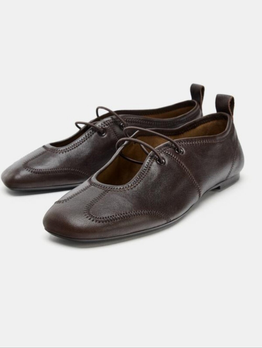 ZARA LEATHER LACE-UP BALLET SHOES SIZE 7/5 US - Picture 4 of 9